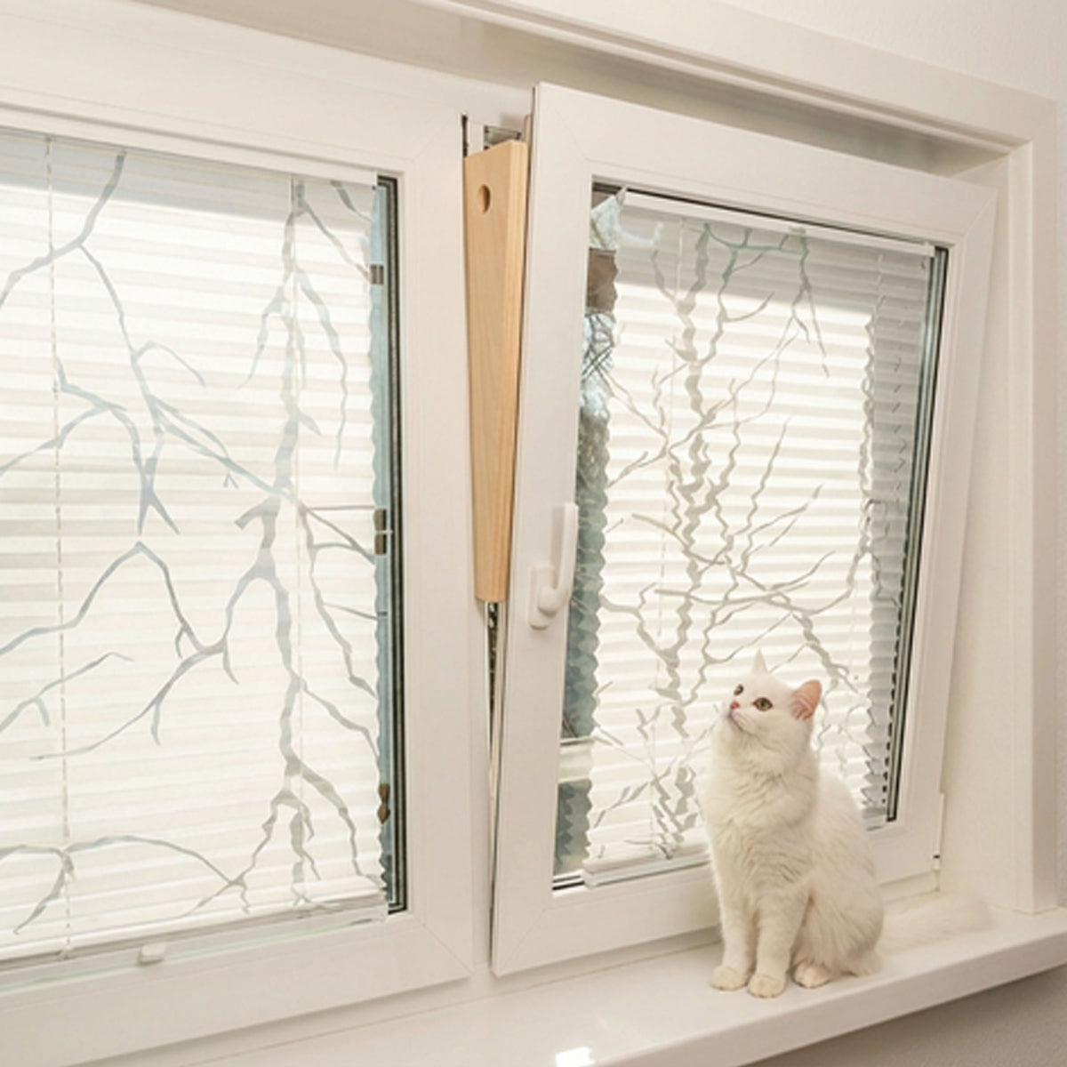 Katzenklotz links lang Katzen am Fenster